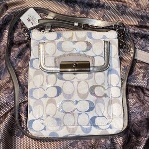 NWT Coach silver light blue crossbody bag